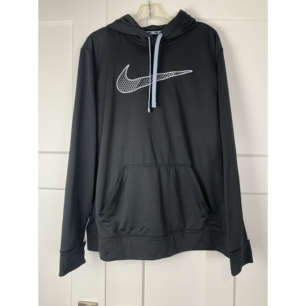 Men's Black Nike Pullover Therma-Fit Swoosh Logo Hoodie Size Large